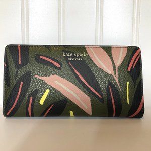 KATE SPADE BiFold Wallet Green Floral Print NEW